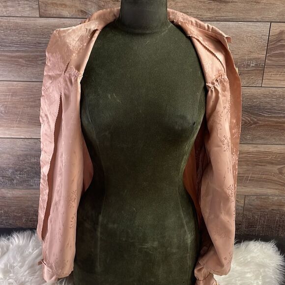 Beautiful Handmade Button Up Blouse, Dusty Rose Silk Feel, Description for Size - Picture 7 of 9